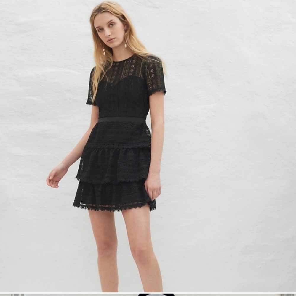 Express lace ruffled mini dress